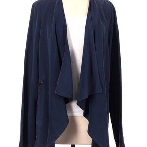 Angie Womens Open Waterfall Front Asymmetric Hem Lyocell Cardigan Jacket Navy XL
